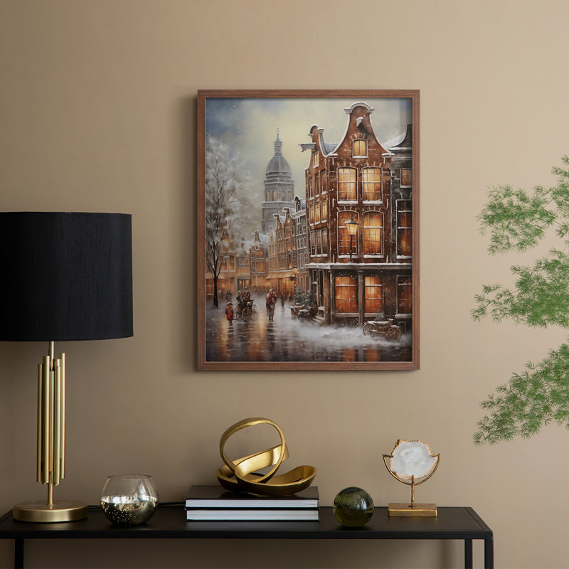 «Christmas Holiday Art DLXVIII», reproduction d'art encadrée - bois massif, H 15 po x l 12 po, Noyer