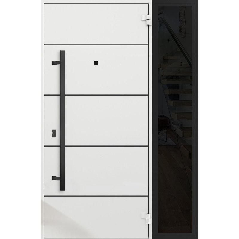 Porte avant en acier pré-suspendue à l'avant / deux en chêne naturel 6683 / fenêtre latérale à l'extérieur avec panneau latéral / entrée en métal peint moderne l 36 po x H 16 po x H 80 po à gauche