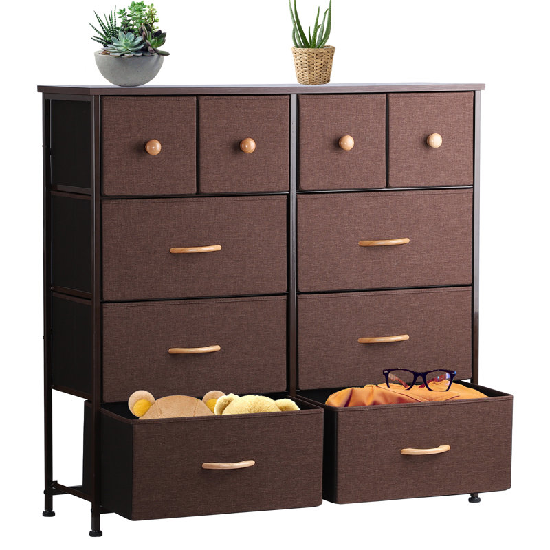 Commode double 10 tiroirs l 39,4 po, Brun