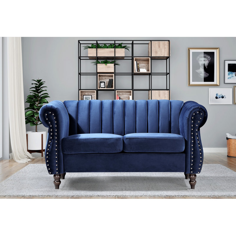 Capri 59.1'' Velvet Loveseat, Dark Blue Velvet