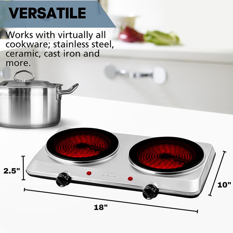 Ovente Countertop Infrared Burner 1500 Watts Ceramic Double Plate Cooktop