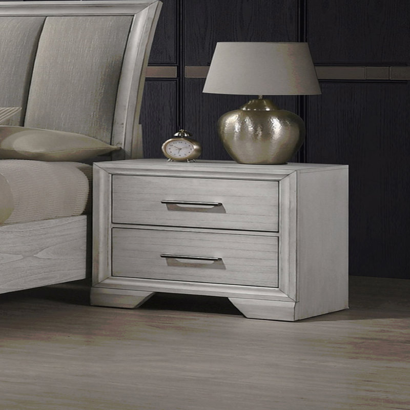 1Pc Contemporary Two Storage Drawers Nightstand End Table, Bedroom Solid Wood Wooden Furniture, Dark Wood Finish
