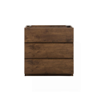 Alice-30F-105, armoire de plancher SANS bassin, couleur noyer, avec trois tiroirs, pré-assemblé