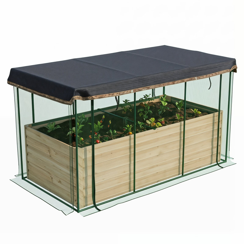 Lit de jardin surélevé en acier galvanisé avec cage de culture et toile d'ombrage - Idéal pour les fleurs, les légumes et les herbes