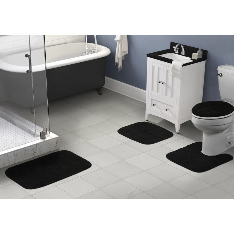 Ensemble de tapis de bain en nylon 4 pièces avec envers antidérapant Mccluney, Black