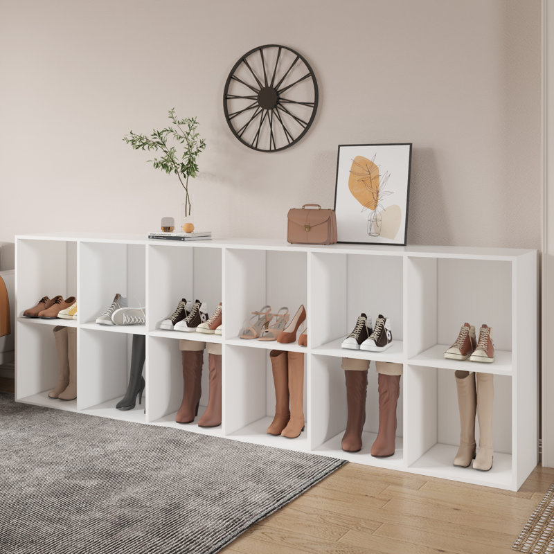 Hokku Designs Shoe Rack, 12 Compartment Open Storage Display Shoes Organizer FSSR019, Ivory White