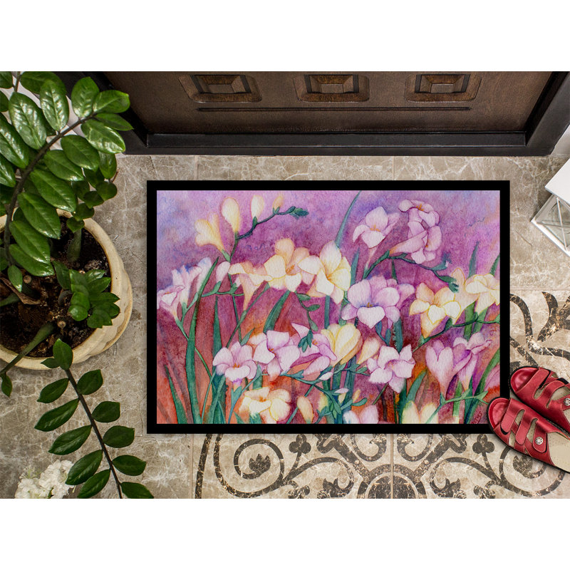 Paillasson d’extérieur antidérapant Tuscarawas freesias, Rectangle 2 pi x 3 pi