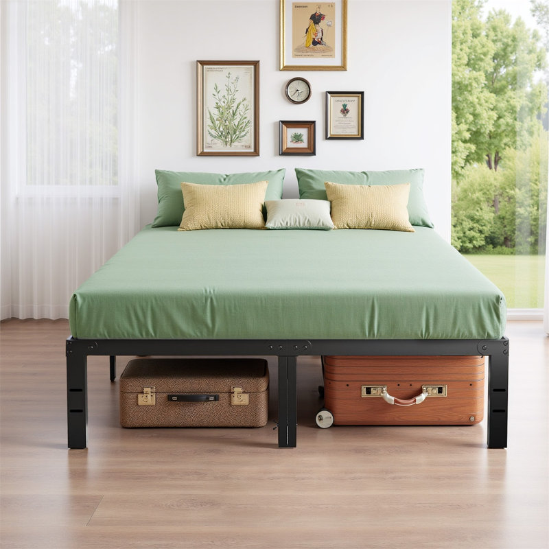 Metal Platform Bed Frames Mattress Foundation With Steel Slat Support, No Box Spring Needed, Storage Space Under Base, Easy Assembly