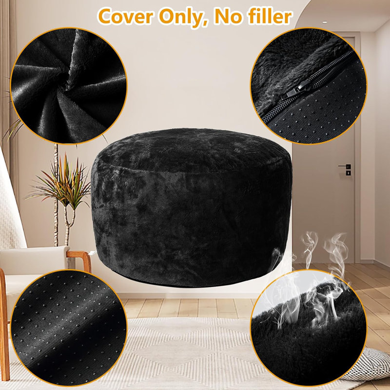 Bean Bag Covers Only, Adult Bean Bag Couch Cover for Reading, Black Polyester, 26" H x 59" W x 59" D