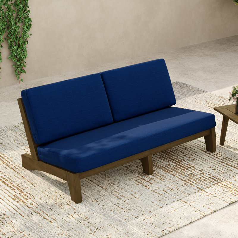Patio Outdoor Sofa with Cushions, Navy, Brown