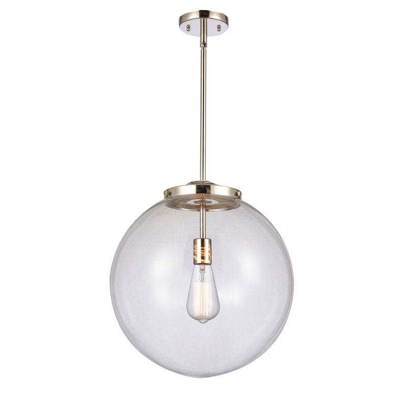 Luminaire suspendu sphère 1 lumière Frederick, H 17 po x l 16 po x P 16 po, Clair, Nickel poli