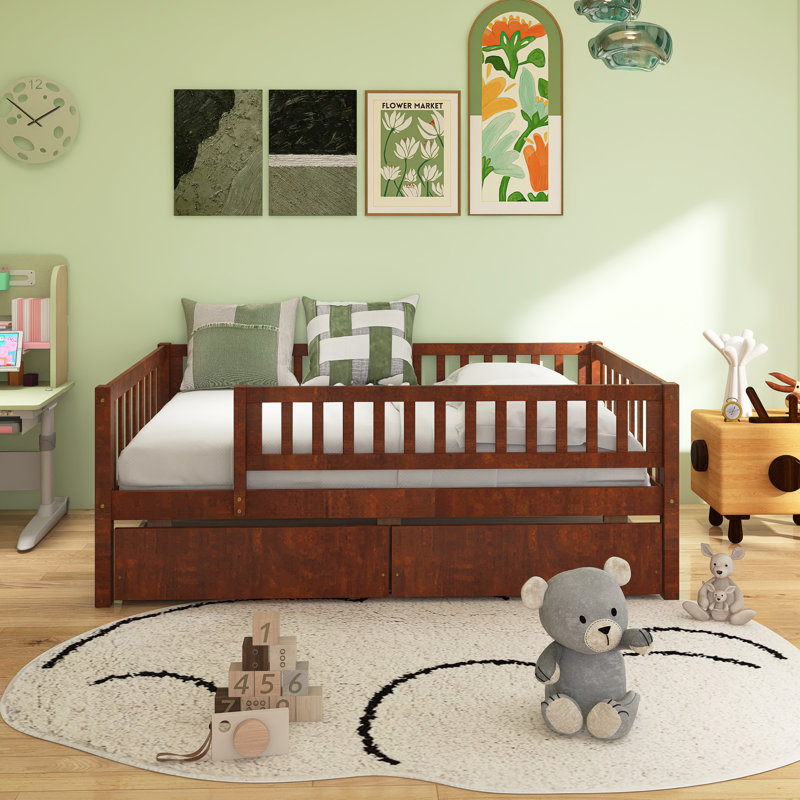 Daybed Wood Bed With Two Drawers, Full, Brown