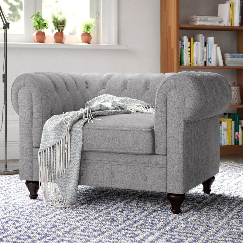 Laila Upholstered Chesterfield Chair, Light Grey