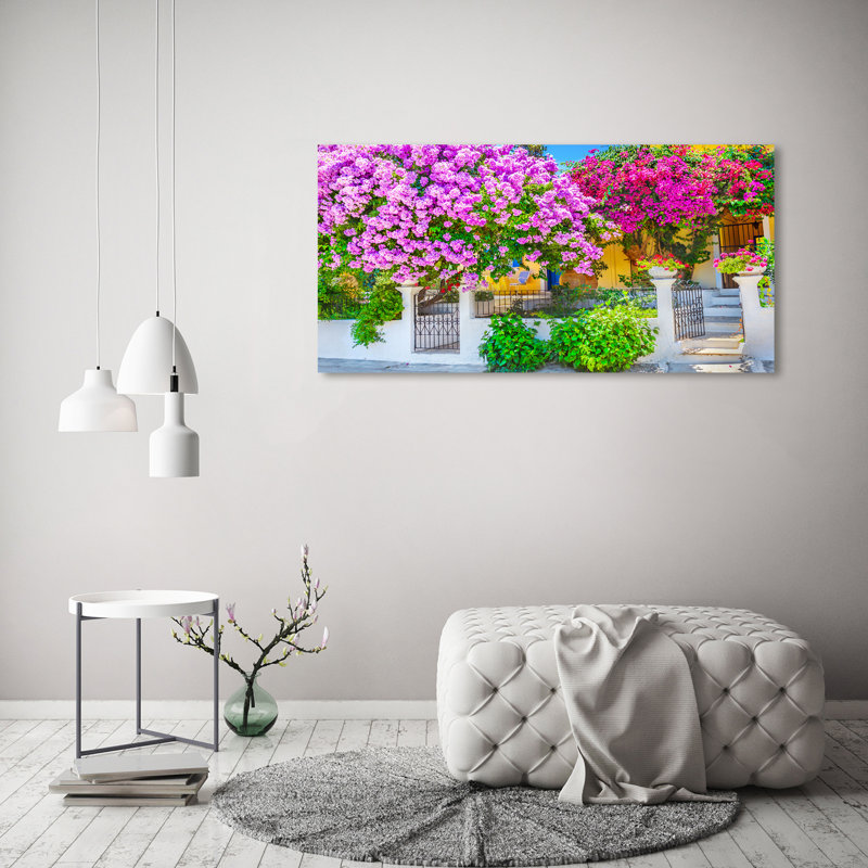 House With Bougainvillea - Wrapped Canvas Print