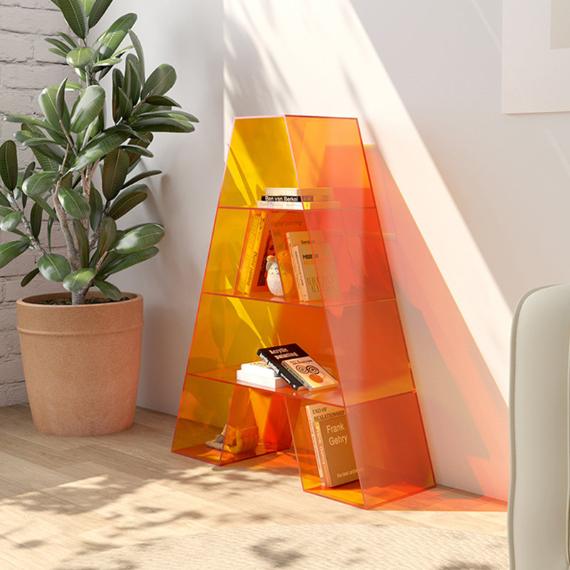 Bibliothèque élégante en acrylique à 4 niveaux, Orange