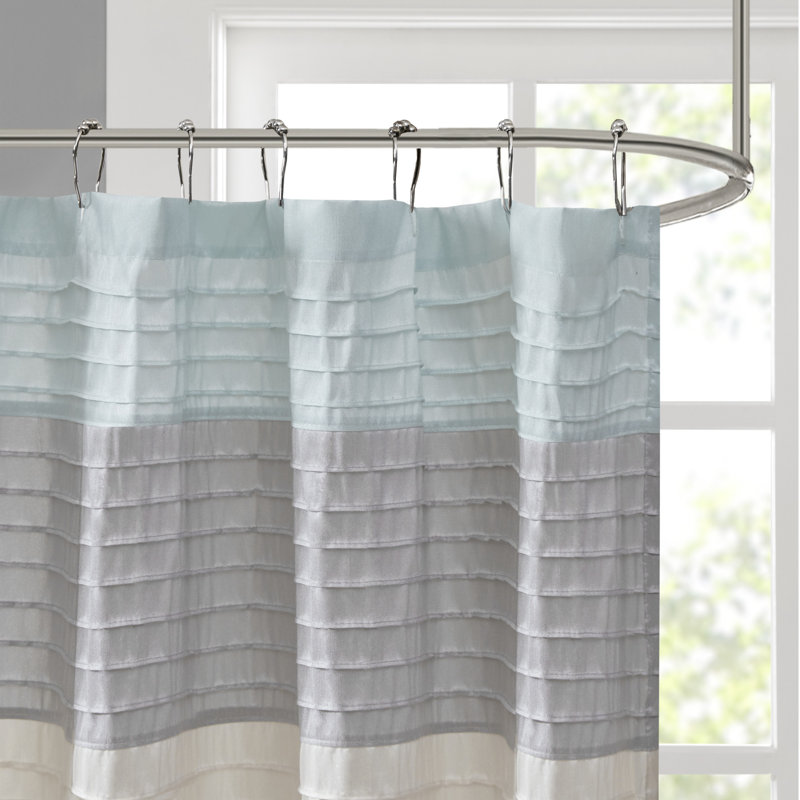 Aqua and Gray Faux Silk Striped Shower Curtain