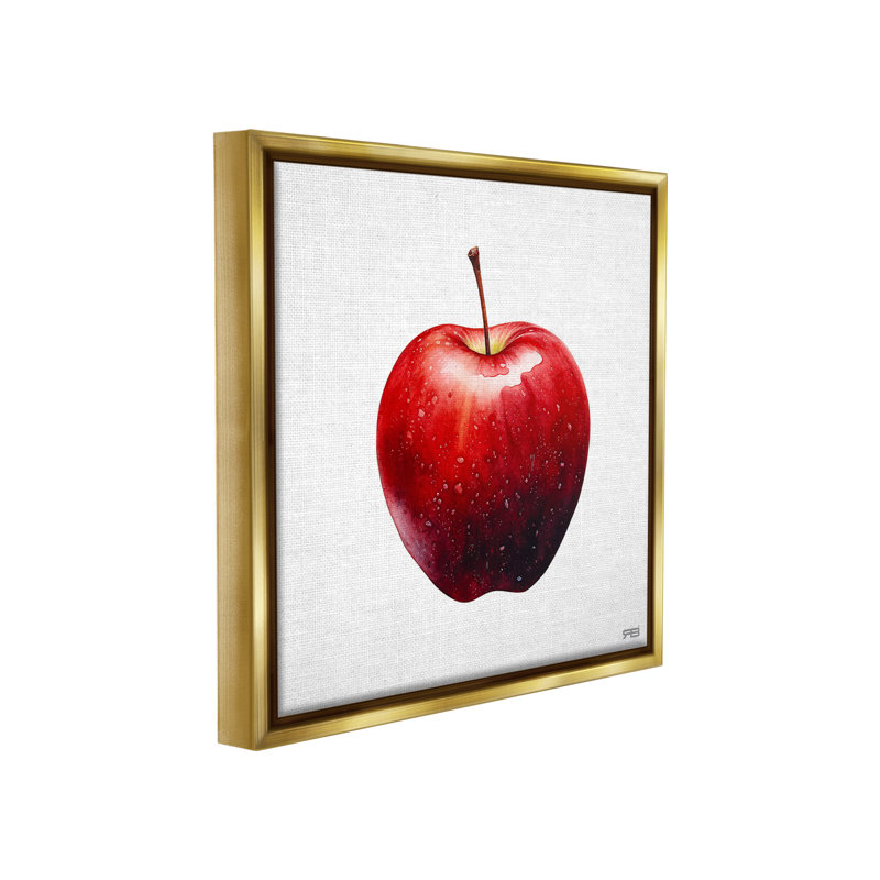 "Bold Red Apple" par RB sur toile, Cadre flottant métallique doré, H 18 po x l 18 po