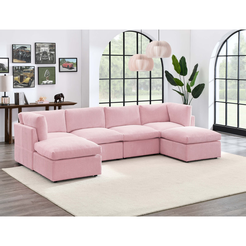 Canapé modulaire de coin avec repose-pieds Annai, Rose