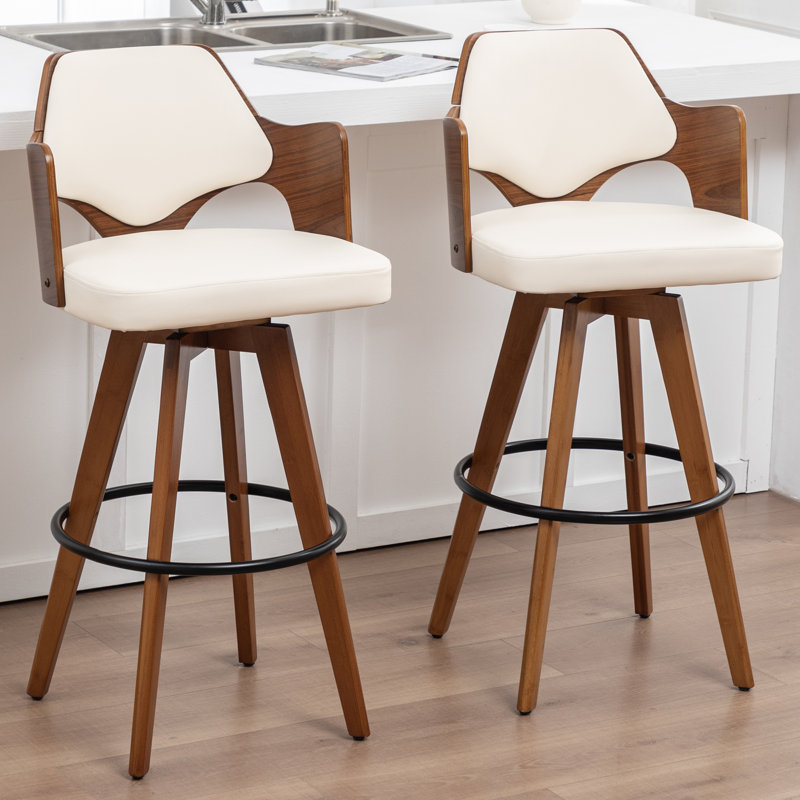 Swivel Upholstered Counter Stool, Beige, Bar Stool (29.92" Seat Height)