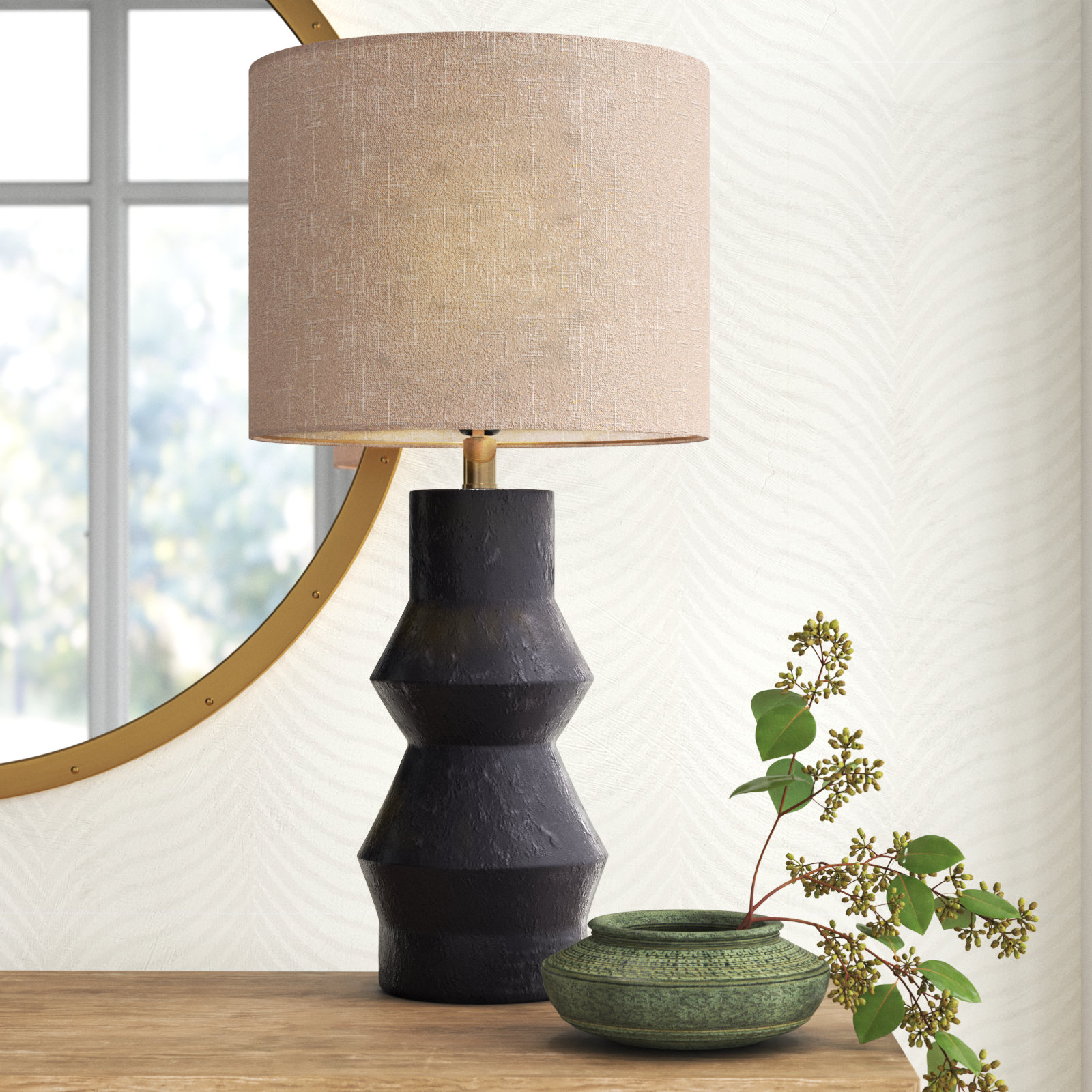 Jefferson Ceramic Table Lamp, Black, Light Brown