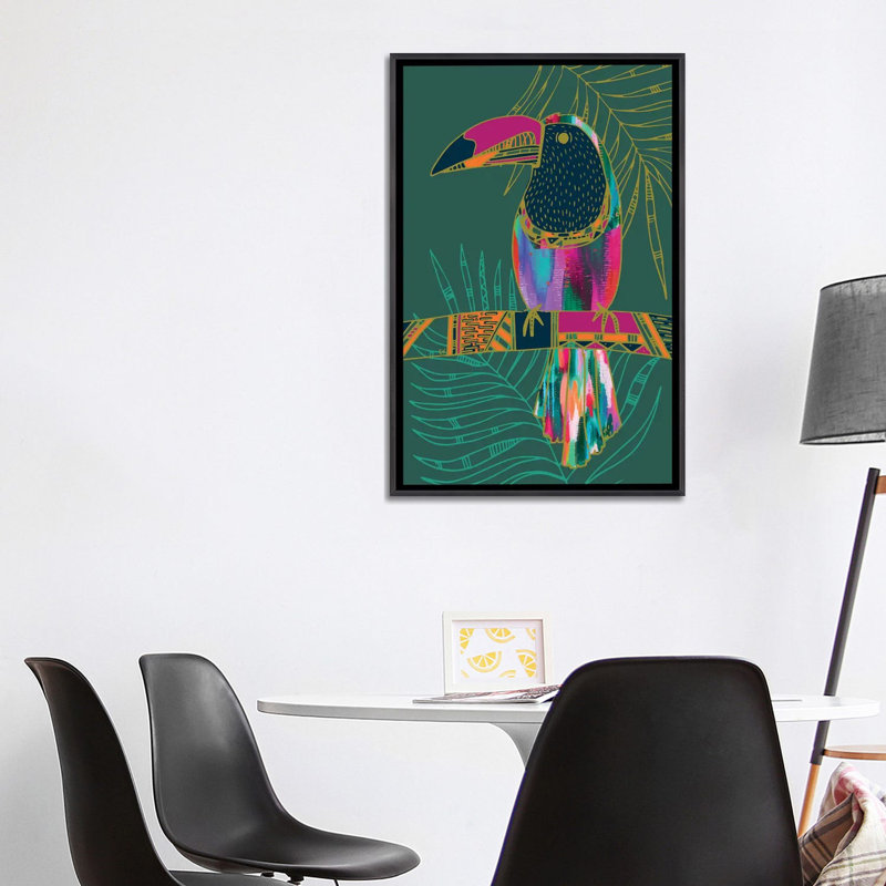 Impression d’art graphique, "Toucan" par EttaVee, Pas de tapis, H 40 po x l 26 po x P 1,5 po, Toile avec cadre noir patiné