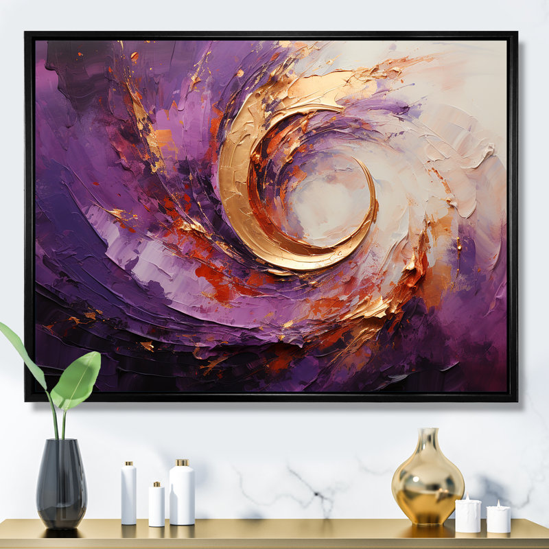 Spirales de lavande en fusion sur toile, Cadre flottant noir, H 34 po x l 44 po x P 1,5 po