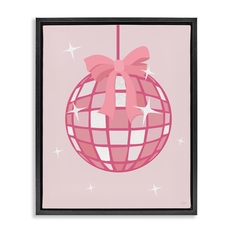 Boule disco rose avec cadre flottant à ruban, design par Natalie Carpentieri, H 31 po x l 25 po, Cadre flottant noir de jais