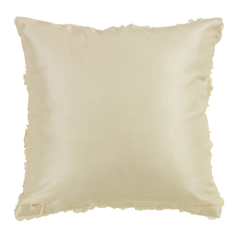 Cream Ruffled Polyester Square Throw Pillow