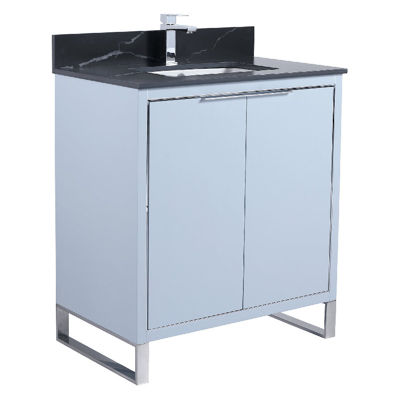 Gesa 30'' Single Bathroom Vanity with Stone Top, Pastel Blue, Chrome
