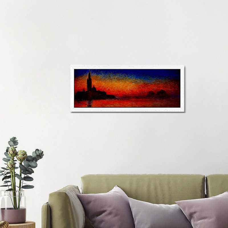 Sunset In Venice by Claude Monet - Floater Frame Painting on Canvas, White, 30.48 cm H x 91.44 cm W