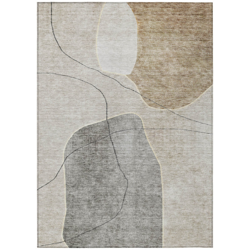 Tapis d'extérieur lavable abstrait brun et taupe 3 pi x 5 pi beige