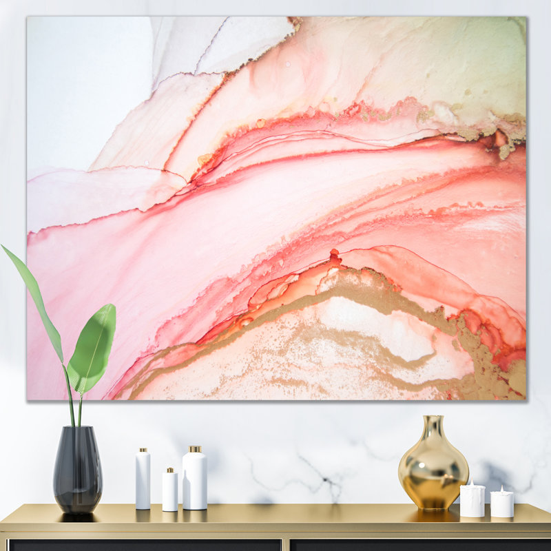 Reproduction d'art sur toile de luxe en or rose marbré de luxe, H 16 po x l 32 po, Toile tendue