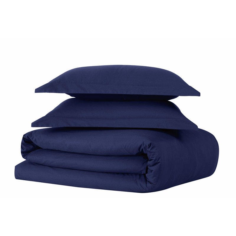 Jededian 100% Cotton Percale Duvet Cover Set, Queen Duvet Cover + 2 Shams, Navy