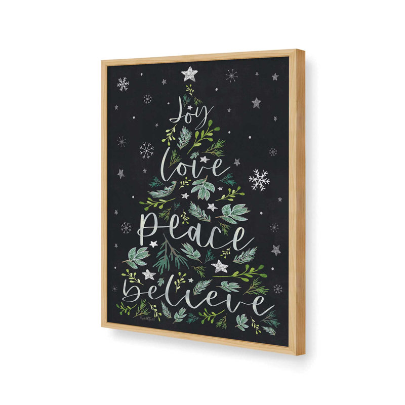 «Joy Christmas Trees» par Elizabeth Tyndall, reproduction d'art, L 18 po x H 24 po, Tanné, Impression encadrée