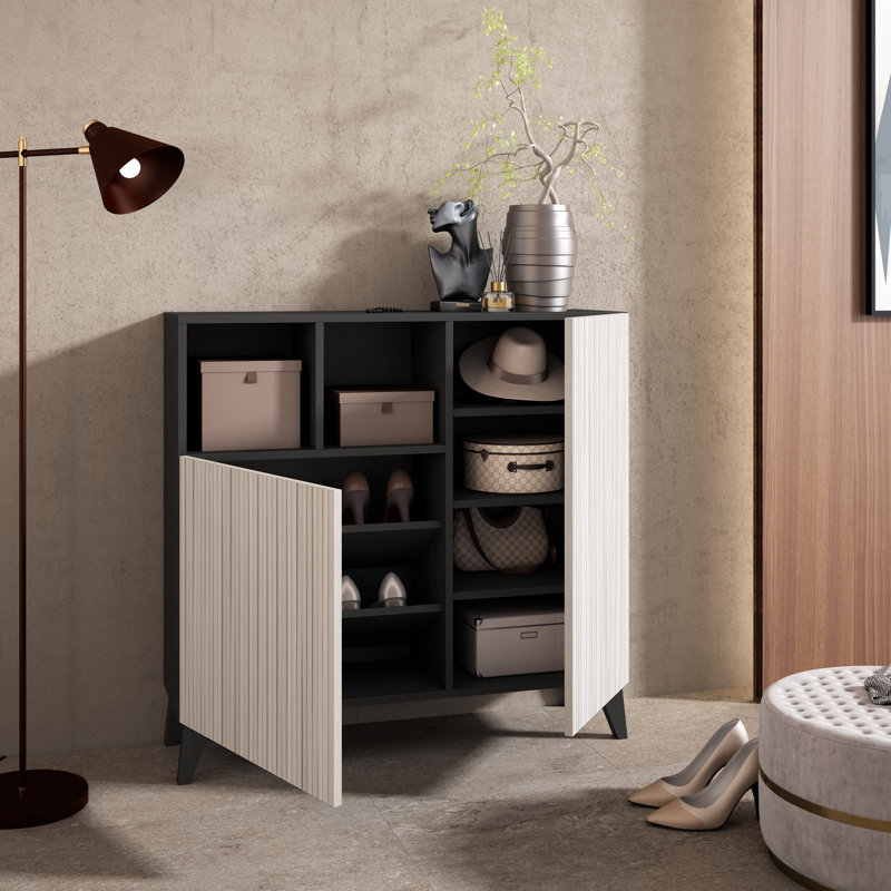 Moss 12 Pair Shoe Storage Cabinet, White Wood