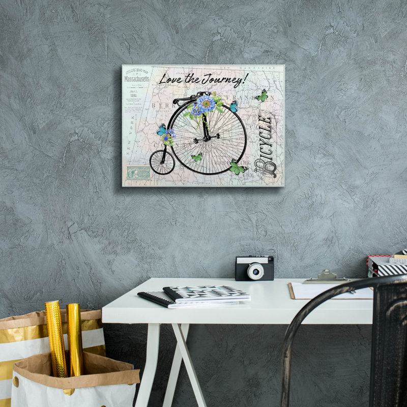 Toile rétro avec carte C par Jean Plout, H 12 po x l 16 po x P 0,75 po