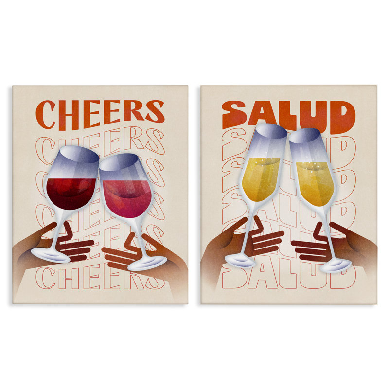  Ensemble de 2 reproductions d'art sur toile Midersury Modern Cheers par Victoria Barnes, H 20 po x l 16 po