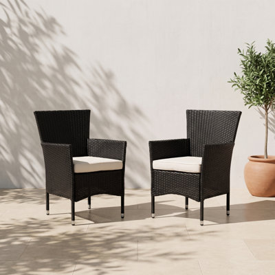 Set of 2 Black Wicker Patio Dining Chairs with Cushions, All-Weather PE Rattan Armchairs with High Wingback Design for Patio, Garden, Deck, Balcony, Poolside