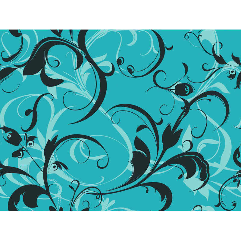 Rideau de douche Turquoise Flourish - Illustration décor de salle de bain, H 93 po x l 70 po