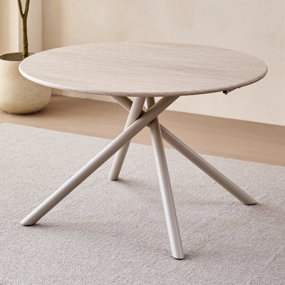 Table de salle à manger ronde de 47 po pour 4 personnes, table de cuisine moderne, table d'esthétique en bois à pieds croisés en métal pour le salon