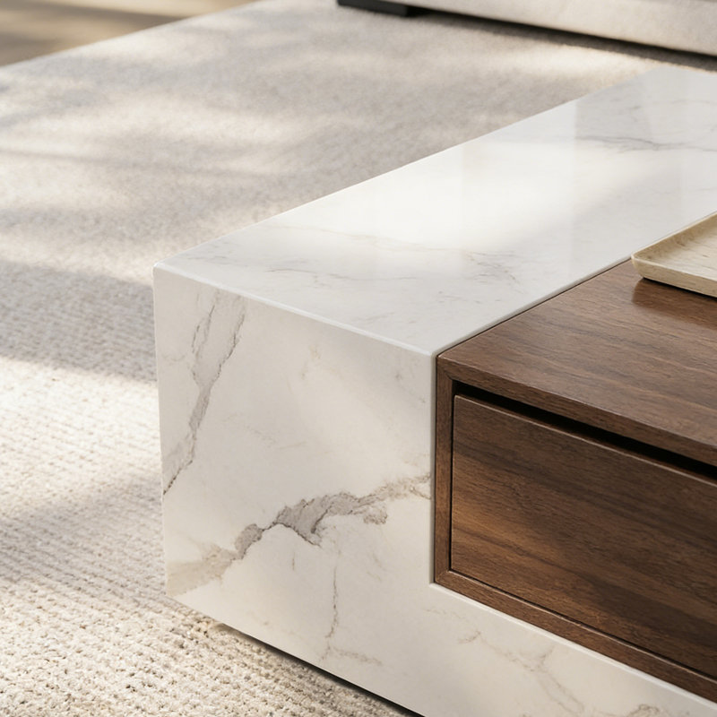 Table basse au style Ã©purÃ© et moderne avec 2 tiroirs, White/Light Gray, 13.77" H x 55.11" L x 27.55" W