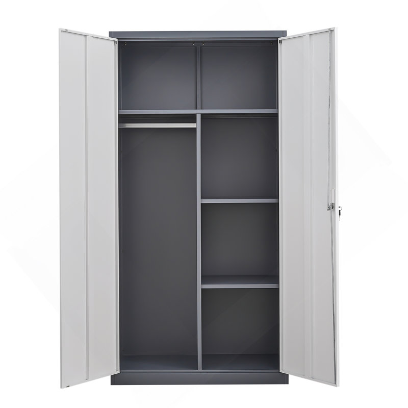 Armoire en métal avec tringle et compartiments suspendus, placard verrouillable avec serrures et clés pour la chambre à coucher, le salon et la salle de lavage