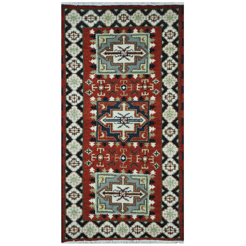 Tapis de zone en laine 2 pi x 4 po one-of-kind à la main noué la kazak Beby