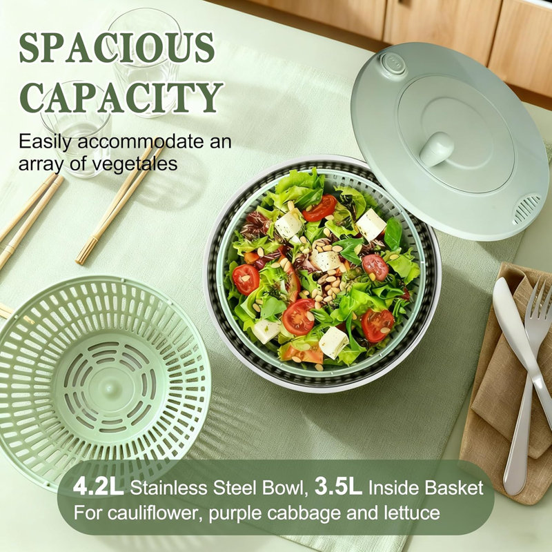 Ensemble de essoreuse à salade en acier inoxydable 10-en-1 - Laveuse et trancheuse de légumes multifonctionnelle