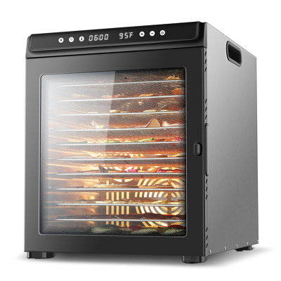 Machine à déshydrateur alimentaire à 12 plateaux en acier inoxydable - déshydrateurs de grande capacité de 12,6 pi² pour aliments et saccadés, déshydrateur de fruits 1300 W, séchoir à herbes avec minuterie 72 heures, livre de recettes inclus