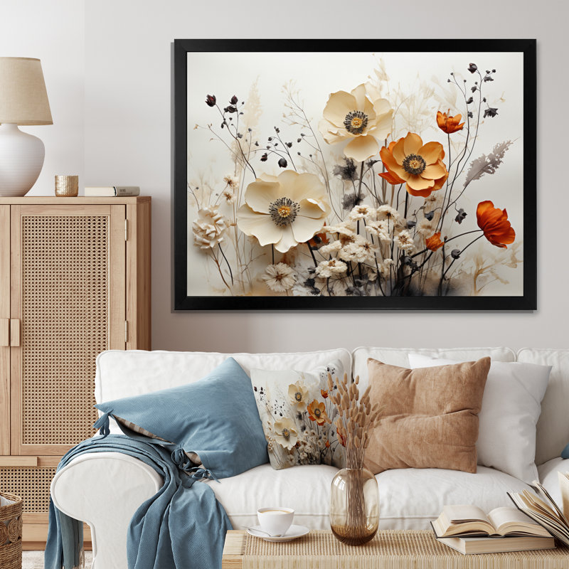 «Macaulee Bohemian Earthly Floral Collage II», art mural abstrait bohème, H 30 po x l 40 po, Cadre photo unique, Noir