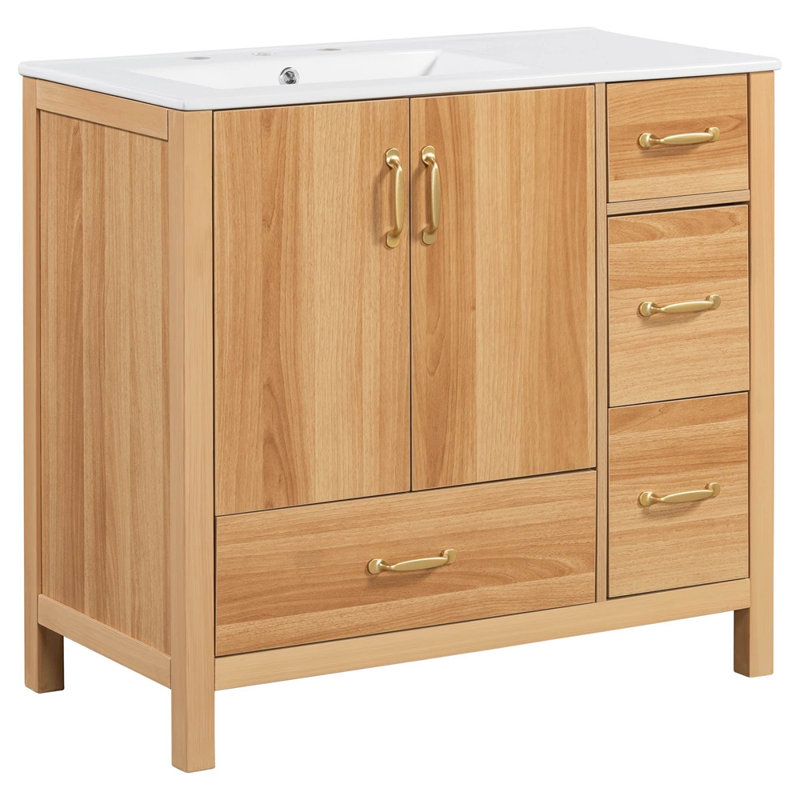Meuble-lavabo compact en céramique avec rangement réglable en bois durable pour petits et moyens espaces