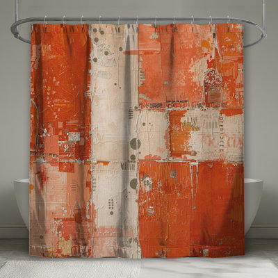 Orange Beige Abstract Shower Curtains Extra Long