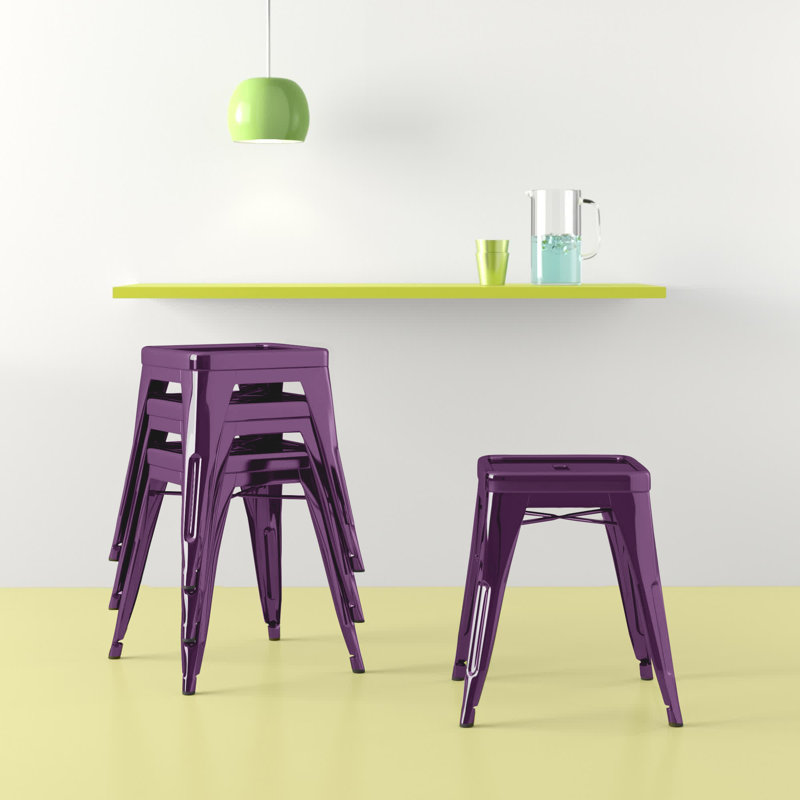 Tabouret à hauteur de comptoir 24 po intérieur / extérieur en métal avec siège carré, Mauve, 1