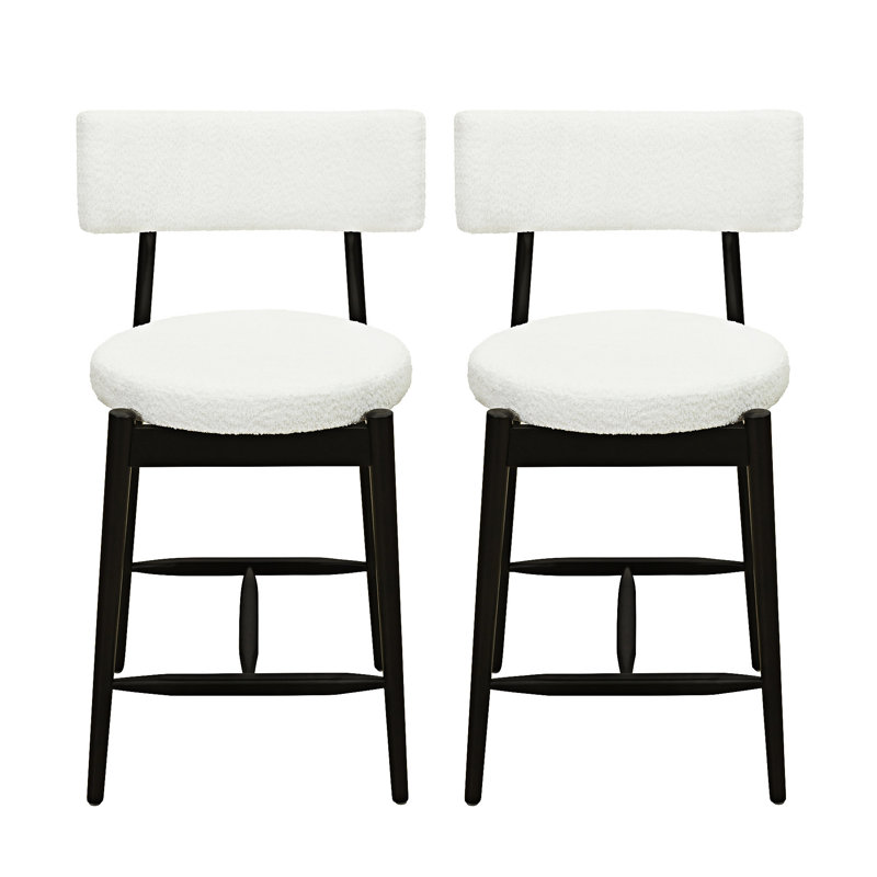 Ensemble de 2 chaises de salle à manger à hauteur de comptoir, Beige bouclé, Noir